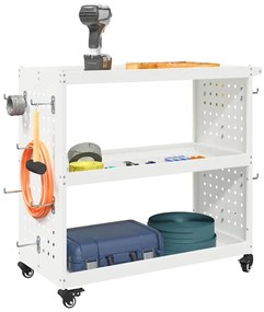 vidaXL Καρότσι εργαλείων με ράφι Λευκό 75 x 35 x 73 εκ. Κρύα χάλυβας