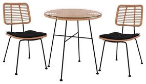 Σετ Κήπου ALLEGRA C10478 3 τεμ Μπέζ - Μαύρο Wicker με Τραπέζι Φ70x74 εκ. & 2 Καρέκλες