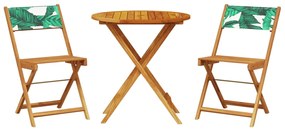 vidaXL Σετ Επίπλων Bistro 3 τεμ. Σχέδιο Φύλλων Ύφασμα/Μασίφ Πεύκου