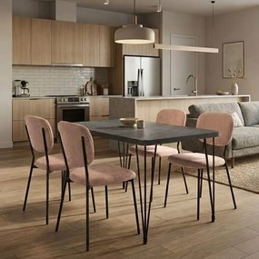 Σετ τραπεζαρία 5τμχ Roger - Kevin Megapap Mdf - ύφασμα χρώμα σκούρο γκρι σκυροδέματος - μόκα 120x70x75εκ.