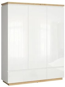 Ντουλάπα Boston BN115, Γυαλιστερό λευκό, Άσπρο, Δρυς, 206x163x53cm, Πόρτες ντουλάπας: Με μεντεσέδες