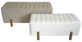 Σκαμπό μπαούλο Daph Inart σετ 2 τεμ βελούδο ύφασμα σε μπεζ και λευκή απόχρωση 110x46x45 εκ.