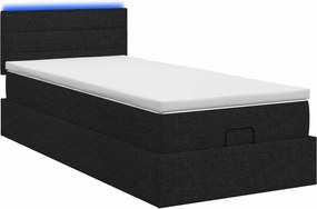 vidaXL Κρεβάτι Ottoman με Στρώμα και LED Μαύρο 90 x 200 cm Ύφασμα