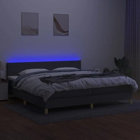 Κρεβάτι Boxspring με Στρώμα &amp; LED Σκ.Γκρι 200x200εκ. Υφασμάτινο - Γκρι