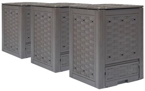 vidaXL Κομποστοποιητές 3 τεμ. Καφέ 60x60x83 εκ. 900 L Πλαστικό Ρατάν