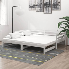 Καναπές Κρεβάτι Συρόμενος Λευκός 2x(90x200) εκ. Ξύλο Πεύκου