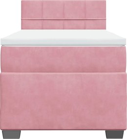 vidaXL Κρεβάτι Boxspring με Στρώμα Ροζ 90x200 εκ. Βελούδινο
