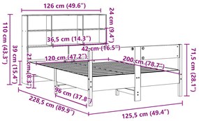 Κρεβάτι Βιβλιοθήκη Χωρίς Στρώμα 120x200 εκ Μασίφ Ξύλο Πεύκο 3322991