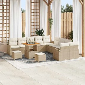 vidaXL Σετ Καναπέ Κήπου με μαξιλάρι 13 pcs Μπεζ Πολυ ράταν