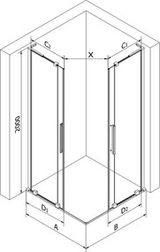 Mexen Velar L Διπλή συρόμενη καμπίνα ντους 100 x 90 cm, διάφανη, μαύρη