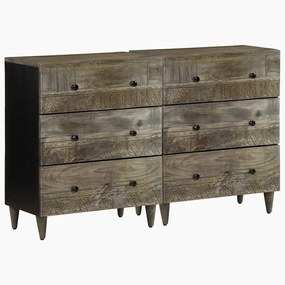 Sideboards 2 τεμάχια ανοιχτό γκρι 60x33,5x75cm μασίφ ξύλο Mango - Μαύρο