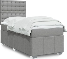 vidaXL Κρεβάτι Boxspring με Στρώμα Ανοιχτό Γκρι 90x190 εκ. Υφασμάτινο