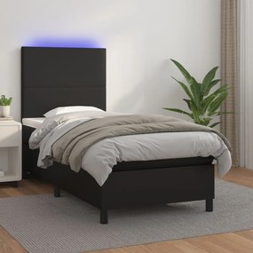 Κρεβάτι Boxspring με Στρώμα &amp; LED Μαύρο 100x200 εκ. Συνθ. Δέρμα
