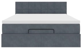 vidaXL Οθωμανικό κρεβάτι με στρώμα & LEDs Σκούρο γκρι 140x190cm Velvet