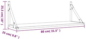 Ραφιέρες Τοίχου 2 τεμ. Καφέ Δρυς 80x25x25,5 εκ. από Επεξ. Ξύλο - Καφέ