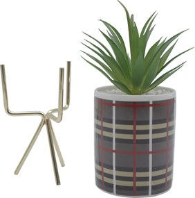 Τεχνητό Φυτό σε Κεραμικό Γλαστράκι με Μεταλλική Βάση 8x25cm - Γκρι