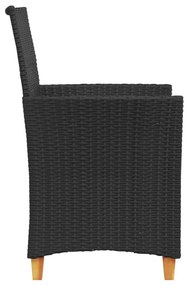 Καρέκλες Κήπου 2 τεμ. Μαύρες Συνθ. Ρατάν/Μασίφ Ξύλο+Μαξιλάρια - Μαύρο