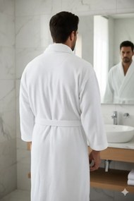 Μπουρνούζι μπάνιου από 100% βαμβάκι με τσέπη και μεσαίο μήκος Λευκό