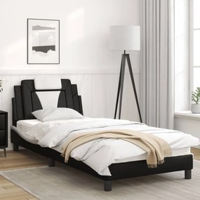 Πλαίσιο Κρεβατιού με Κεφαλάρι Μαύρο/Λευκό 90x200εκ. Συνθ. Δέρμα - Μαύρο
