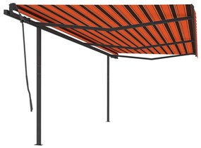 Τέντα Συρόμενη Χειροκίνητη με Στύλους Πορτοκαλί / Καφέ 6x3,5 μ.