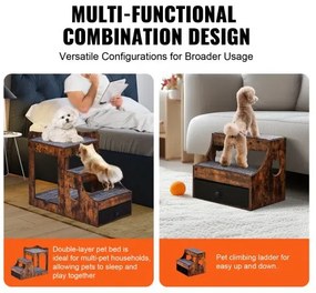 VEVOR Pet Bunk Bed with Stairs Dog/Cat Window Perch with Storage Indoor Brown