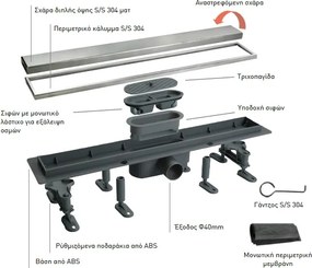 Acquanet Luxor Black Matt 1060 - Γραμμικό Σιφώνι Δαπέδου 60 cm