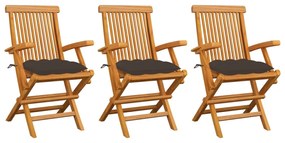 Καρέκλες Κήπου 3 τεμ. από Μασίφ Ξύλο Teak με Taupe Μαξιλάρια