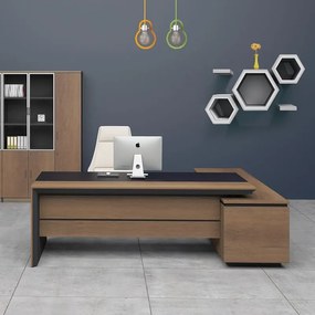 WOODWELL ΕΟ811,LUPROLINE *Προσφοράς* Γραφείο Αριστερή Γωνία Απόχρωση Καρυδί Δρυς - Μαύρο 200x85/180x40 H.75/63cm ΕΟ811,LU