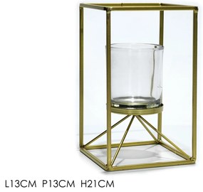 Κηροπήγιο Χρυσό Μέταλλο-Γυαλί 13x21cm