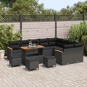 vidaXL Σετ Καναπέ Κήπου με μαξιλάρι 13 pcs Μαύρο Πολυ Ρατάν