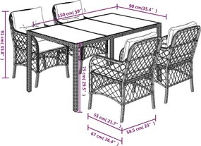 vidaXL Σετ Τραπεζαρίας Κήπου 5 τεμ. Γκρι Συνθ. Ρατάν με Μαξιλάρια