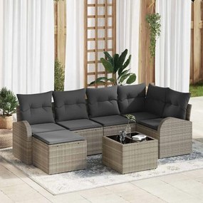 vidaXL σετ καναπέ κήπου 7 τεμαχίων με γκρι μαξιλάρια