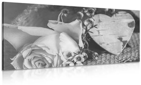 Εικόνα τριαντάφυλλο και καρδιά σε vintage ασπρόμαυρο σχέδιο - 100x50
