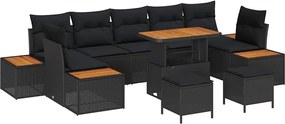 vidaXL Σετ Καναπέ Κήπου με μαξιλάρι 10 pcs Μαύρο Πολυ ράταν