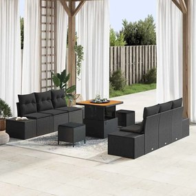 vidaXL Σετ Καναπέ Κήπου με μαξιλάρι 9 pcs Μαύρο Πολυ ράταν