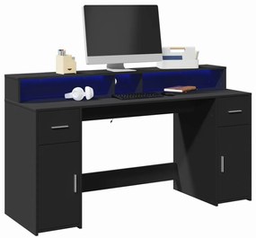 vidaXL Γραφείο με LED Μαύρο 160x55x91 εκ. από Επεξεργασμένο Ξύλο