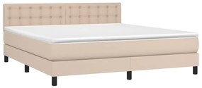 vidaXL Κρεβάτι Boxspring Στρώμα&amp;LED Καπουτσίνο 180x200 εκ. Συνθ. Δέρμα