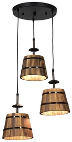 00888 GloboStar® CEBU 00888 Vintage Κρεμαστό Φωτιστικό Καπέλο Τρίφωτο 3 x E27 IP20 Μαύρο Μέταλλο με Καφέ Ξύλο - Μ40 x Π40 x Y210cm