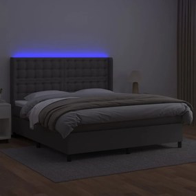 vidaXL Κρεβάτι Boxspring με Στρώμα &amp; LED Γκρι 160x200 εκ. Συνθ. Δέρμα