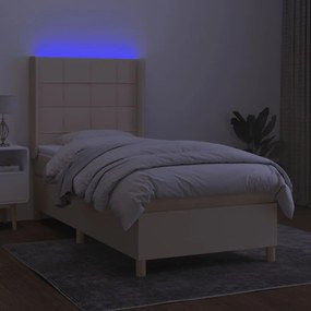 vidaXL Κρεβάτι Boxspring με Στρώμα &amp; LED Κρεμ 90x190 εκ. Υφασμάτινο