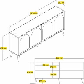 Μπουφές Κρέμ / Καρυδιά LYON 180x35x87