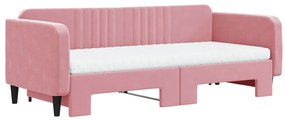 vidaXL Καναπές Κρεβάτι Συρόμενος Ροζ 90x200 εκ. Βελούδινος Στρώματα