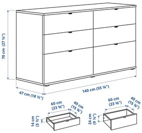 VIHALS συρταριέρα με 6 συρτάρια, 140x47x70 cm 804.901.13