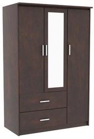 Wardrobe Olympus with 3 doors and drawers+mirror in walnut colour 120x57x183 121x52x193 εκ.