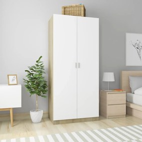 vidaXL Ντουλάπα Λευκή / Sonoma Δρυς 90 x 52 x 200 εκ. από Μοριοσανίδα