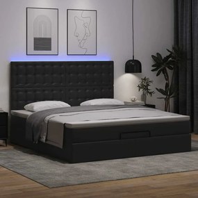 vidaXL Οθωμανικό κρεβάτι με στρώμα & LEDs Μαύρο 160x200cm Faux Leather