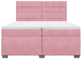 Κρεβάτι Boxspring με Στρώμα Ροζ 200x200 εκ. Βελούδινο - Ροζ