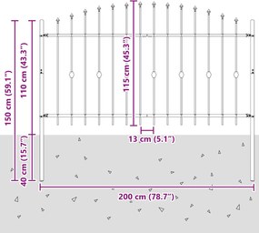 vidaXL Φράχτης με Σπίθες Μαύρο 200 x 150 cm