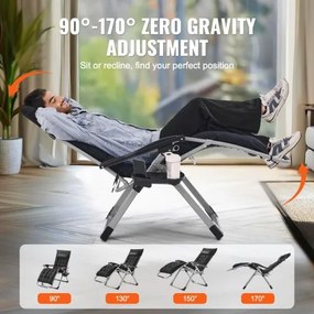 VEVOR Zero Gravity Chair 26" Zero Gravity Recliner Lounge Chair Indoor &amp; Outdoor