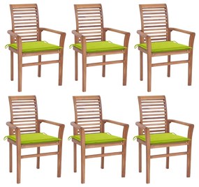 vidaXL Καρέκλες Τραπεζαρίας 6 τεμ. Ξύλο Teak & Φωτ. Πράσινα Μαξιλάρια